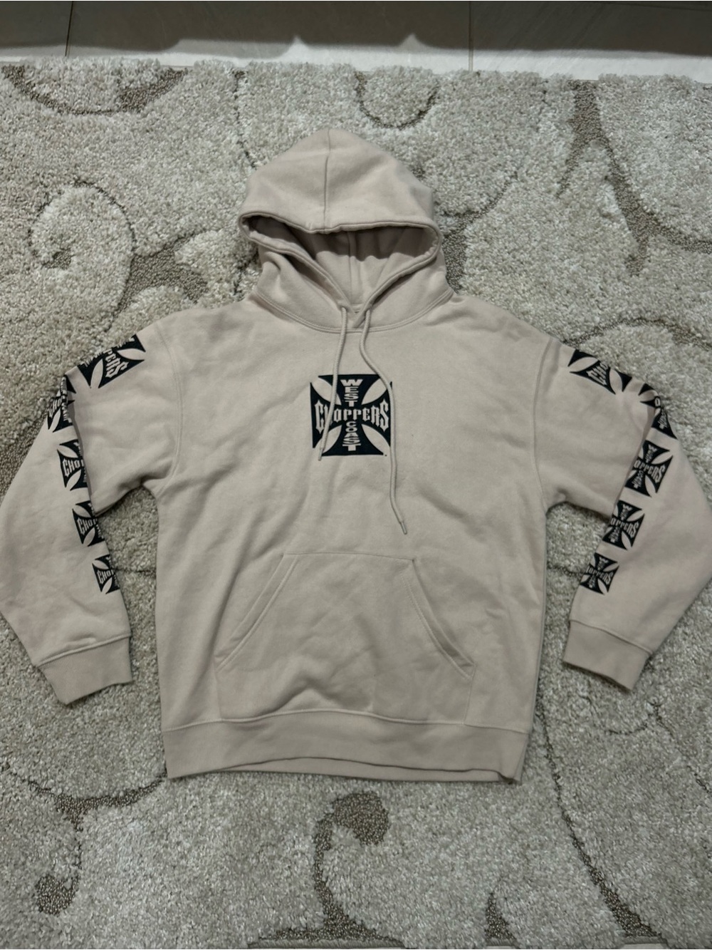 West Coast Choppers Men’s Medium Beige Pullover Graphic Hoodie Long Beach CA